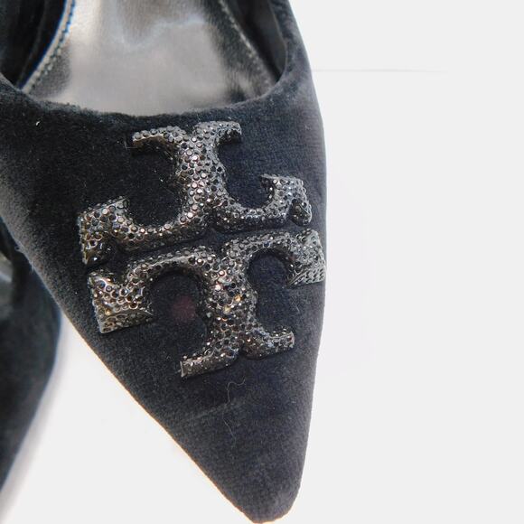 Tory Burch Women's Black Eleanor Velvet Slingback Pumps - Size 7.5 Shoes - Picture 8 of 14